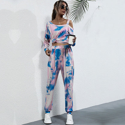 Damen Sportliches Zweiteiler-Set Lässig Tie-Dye Design Eveloria