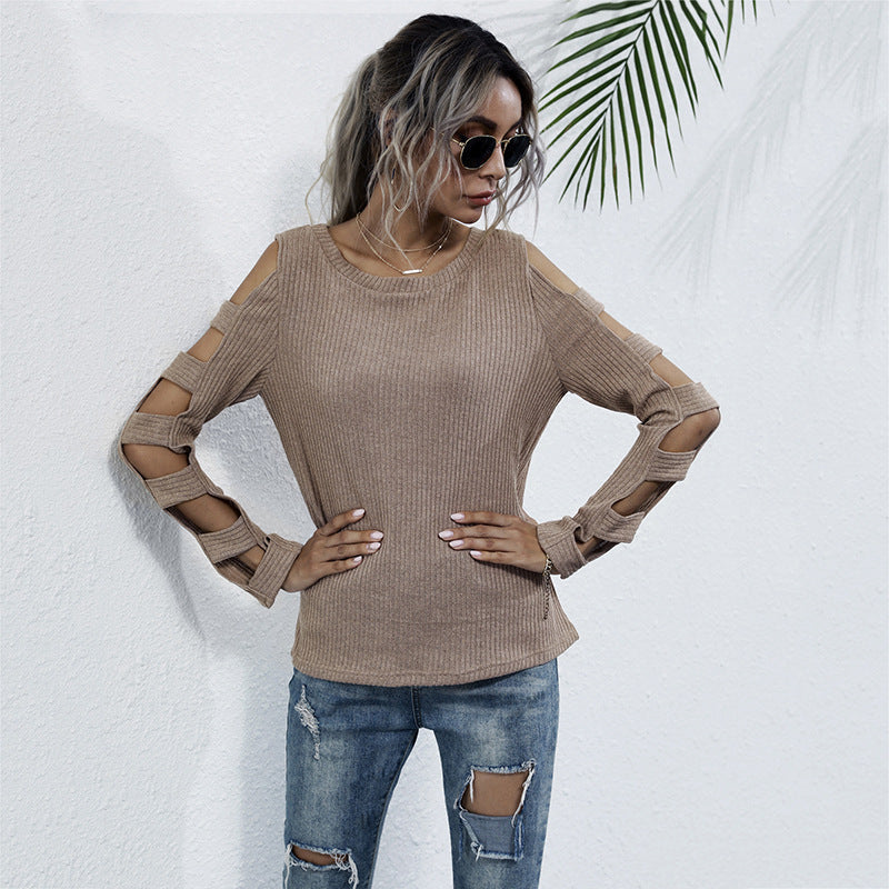 Damen Strickoberteil mit Cut-Out-Ärmeln Lässig Schwarz - Eveloria