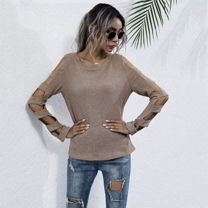 Damen Strickoberteil mit Cut-Out-Ärmeln Lässig Schwarz - Eveloria
