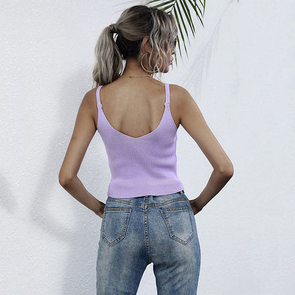 Damen Rippstricktop Ärmellos mit Knopfleiste Dezent Eveloria