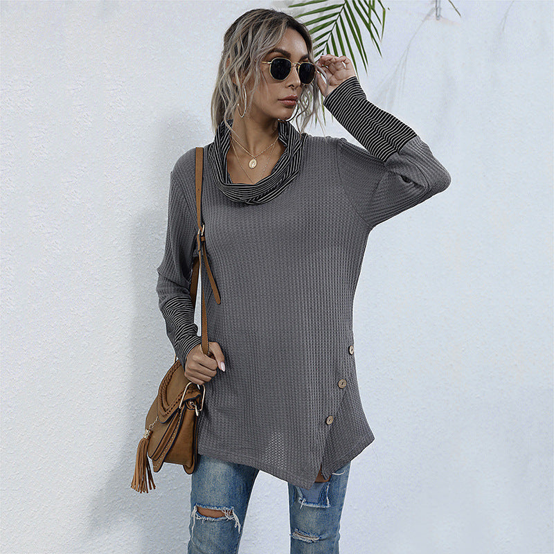 Damen Langarmshirt mit Kragen und Knöpfen schwarz - Eveloria