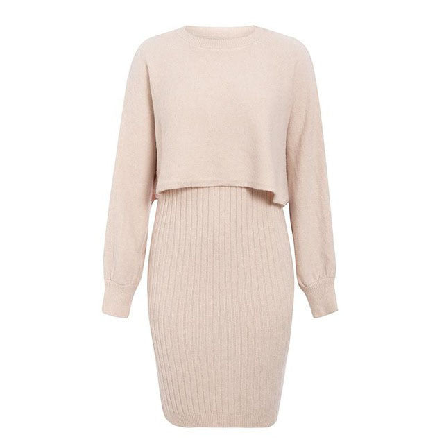 Damen Strickkleid Abnehmbar Rippstruktur Elegantes Design