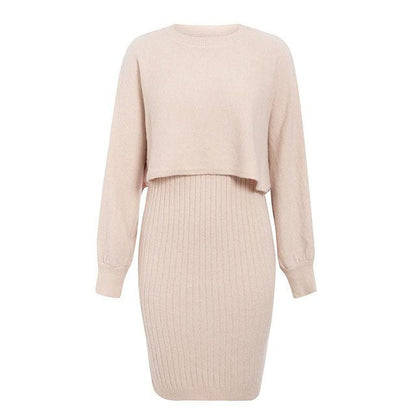 Damen Strickkleid Abnehmbar Rippstruktur Elegantes Design