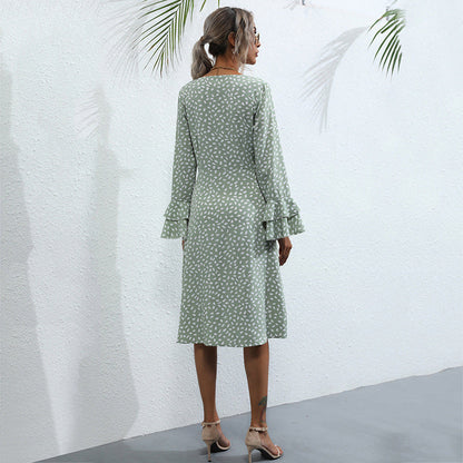 Damen Wickelkleid Rüschendetails Knopfdesign Eveloria