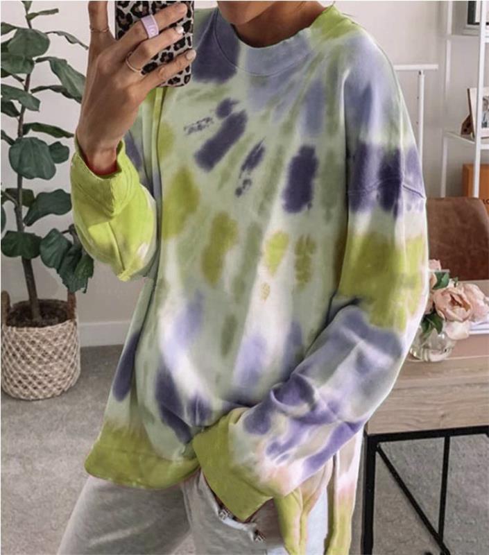 Damen Sweatshirt Oversized Batik Rundhalsausschnitt Bequem