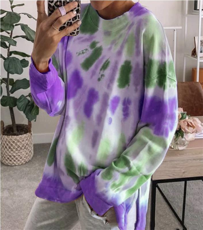 Damen Sweatshirt Oversized Batik Rundhalsausschnitt Bequem