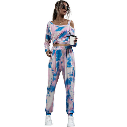 Damen Sportliches Zweiteiler-Set Lässig Tie-Dye Design Eveloria