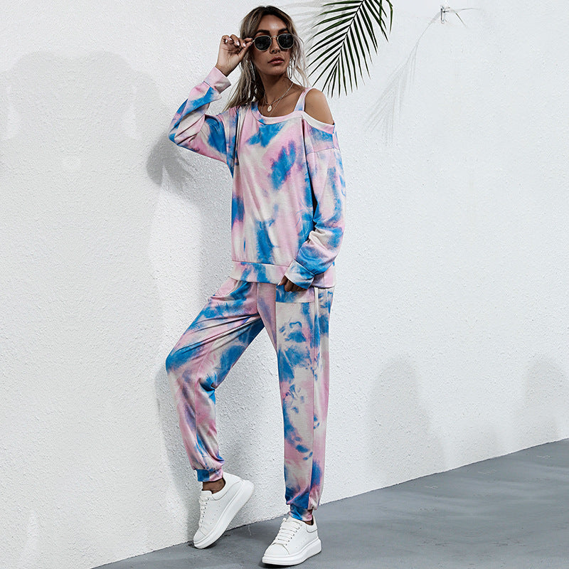 Damen Sportliches Zweiteiler-Set Lässig Tie-Dye Design Eveloria