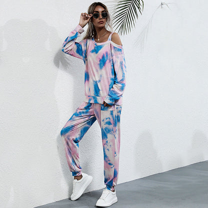 Damen Sportliches Zweiteiler-Set Lässig Tie-Dye Design Eveloria