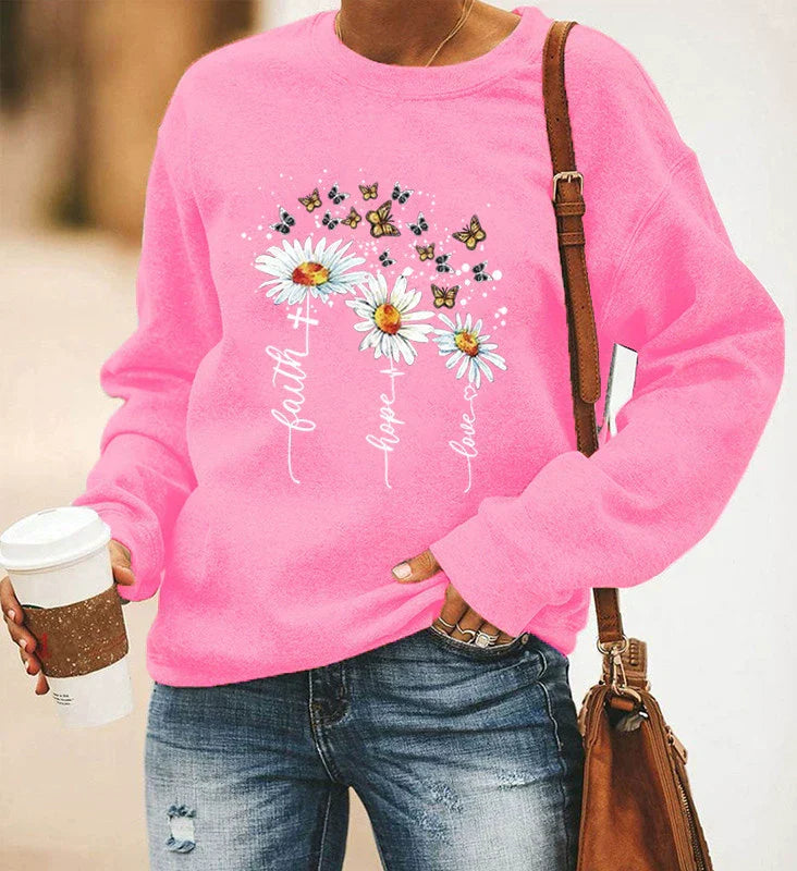 Eveloria Damen Sweatshirt Baumwollmischung Rundhals Langarm