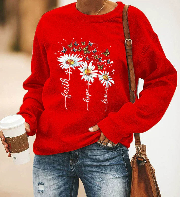 Eveloria Damen Sweatshirt Baumwollmischung Rundhals Langarm