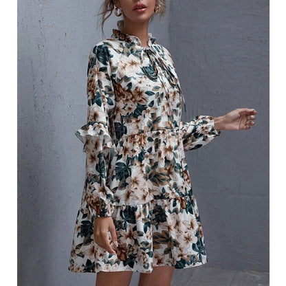 Damen Blumen-Midikleid Raffungen Ausschnitt Luftig
