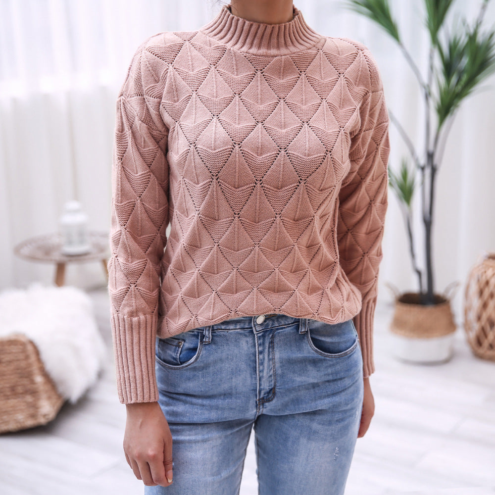 Damen Strickpullover mit Strukturmuster und hohem Kragen
