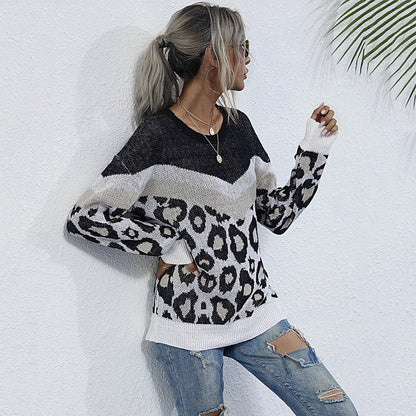 Damen Strickpullover Leopardenmuster Grafisches Design Eveloria