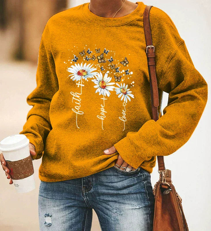 Eveloria Damen Sweatshirt Baumwollmischung Rundhals Langarm