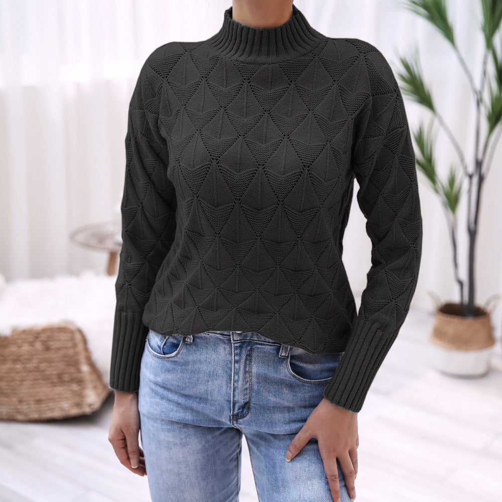 Damen Strickpullover mit Strukturmuster und hohem Kragen
