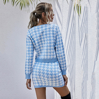 Damen Strickkleid V-Ausschnitt Rautenmuster Eveloria