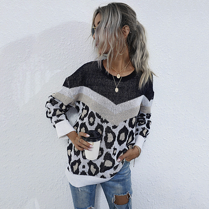 Damen Strickpullover Leopardenmuster Grafisches Design Eveloria
