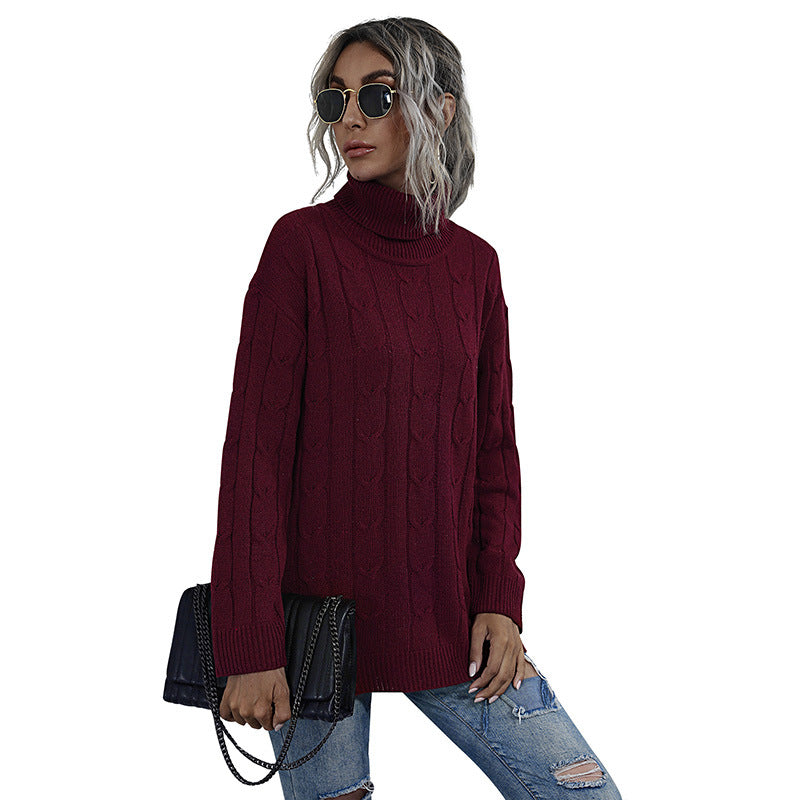 Damen Grobstrickpullover Stehkragen Eveloria