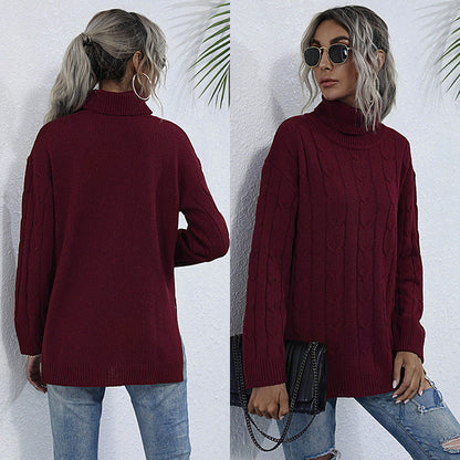 Damen Grobstrickpullover Stehkragen Eveloria