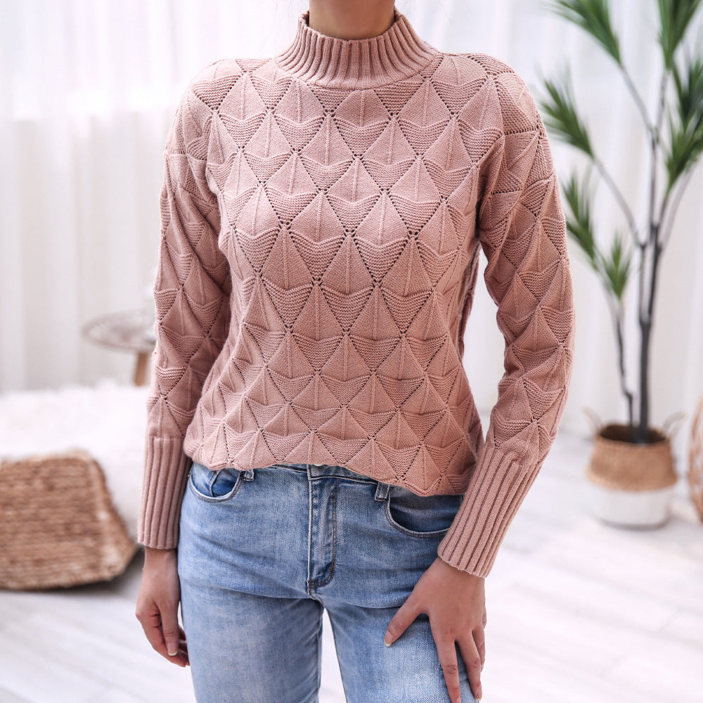 Damen Strickpullover mit Strukturmuster und hohem Kragen - Eveloria