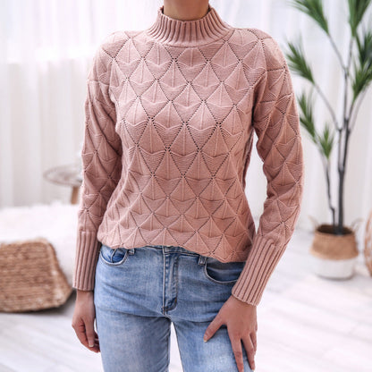 Damen Strickpullover mit Strukturmuster und hohem Kragen - Eveloria