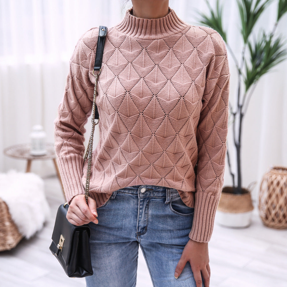 Damen Strickpullover mit Strukturmuster und hohem Kragen