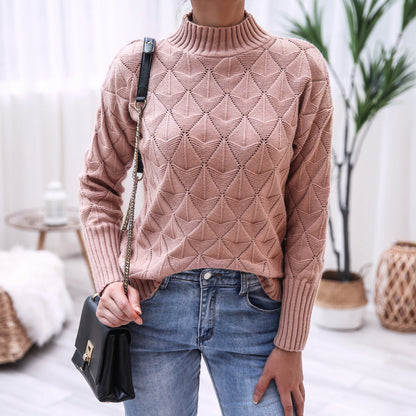Damen Strickpullover mit Strukturmuster und hohem Kragen