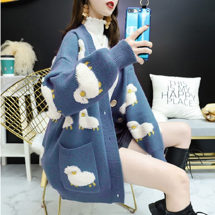 Damen Strickjacke Tiermotiv Große Knöpfe Eveloria - Eveloria