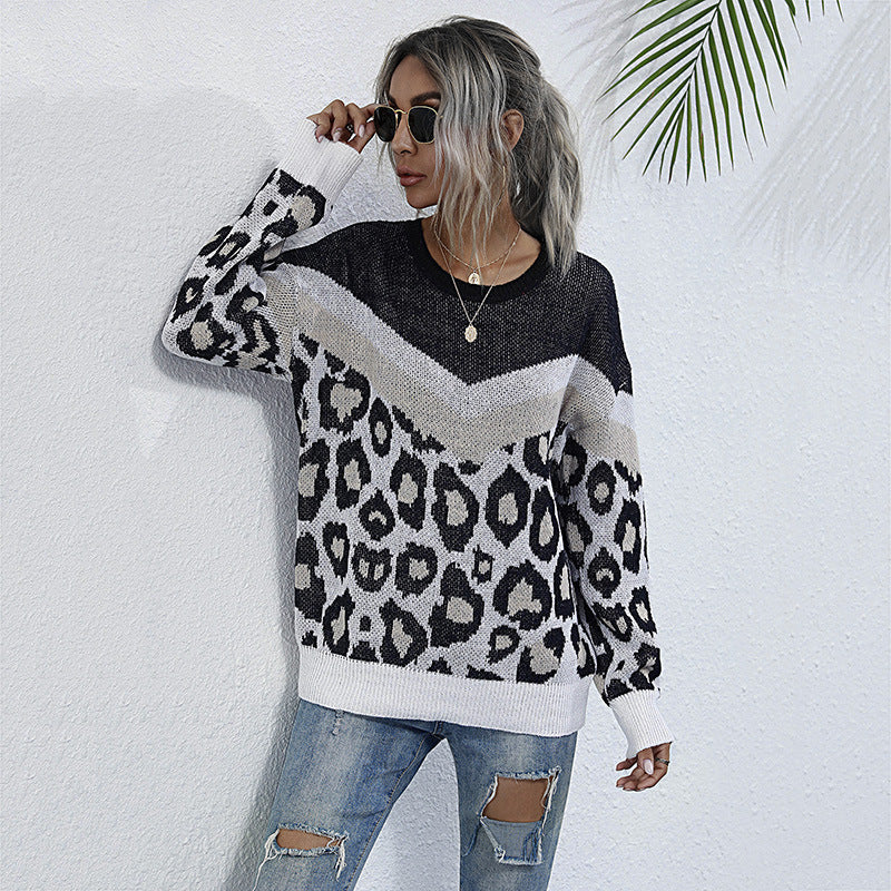 Damen Strickpullover Leopardenmuster Grafisches Design Eveloria