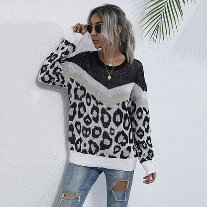 Damen Strickpullover Leopardenmuster Grafisches Design Eveloria
