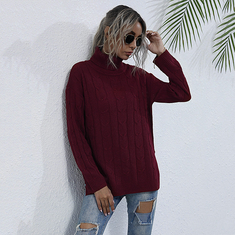 Damen Grobstrickpullover Stehkragen Eveloria