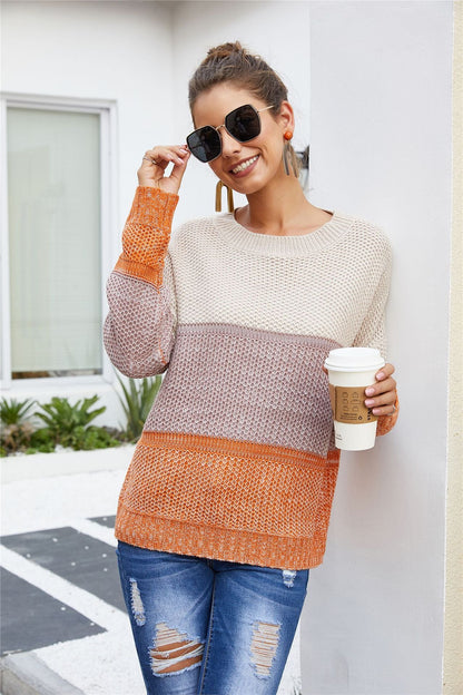 Damen Grobstrickpullover Blockdesign Lässig Eveloria