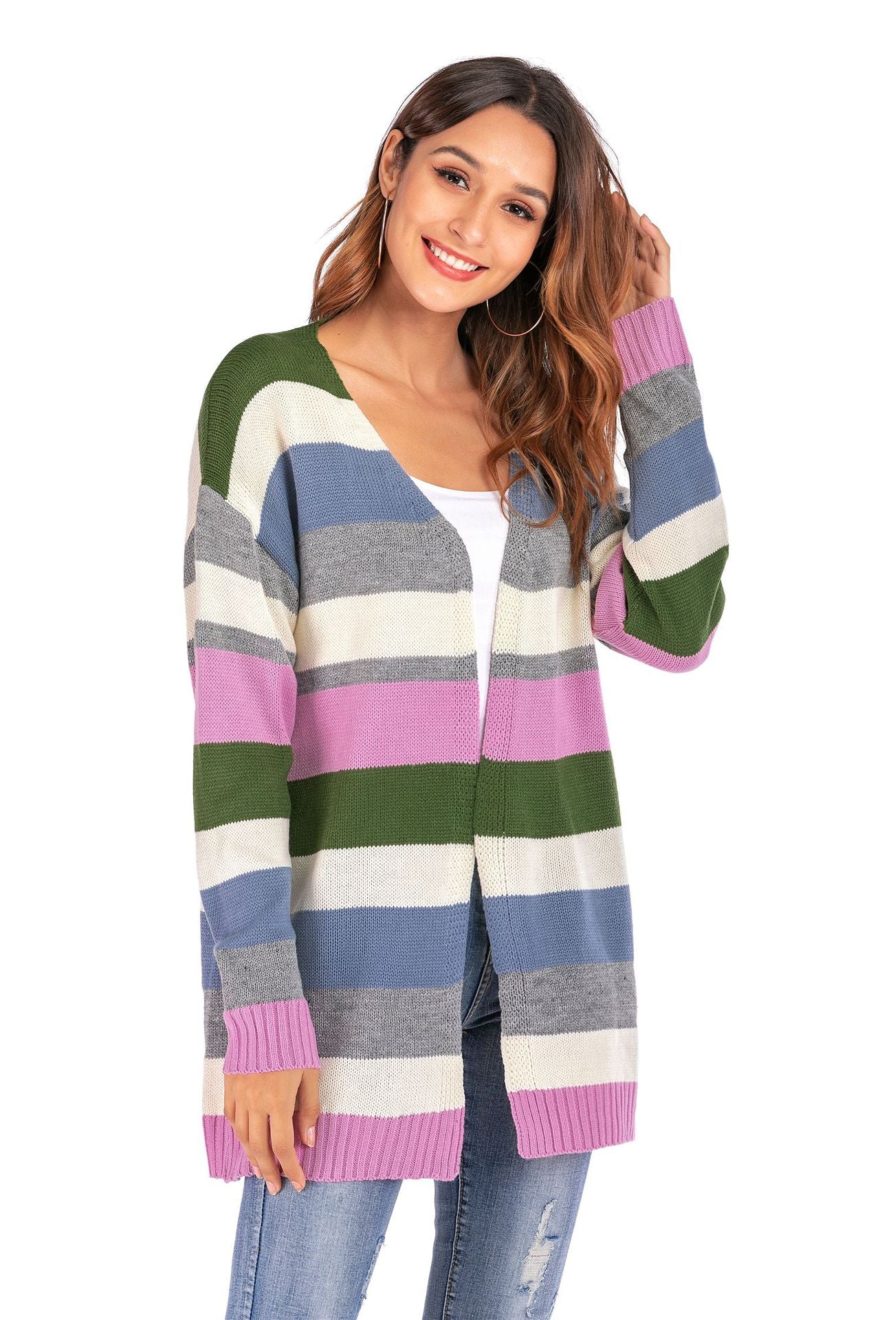 Damen Strickcardigan Lässig Streifen weiß Eveloria