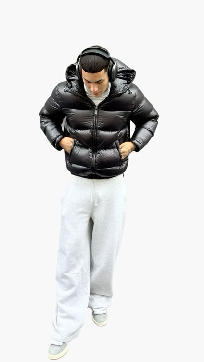 Herren Steppjacke mit Kapuze Reißverschluss Wasserabweisend