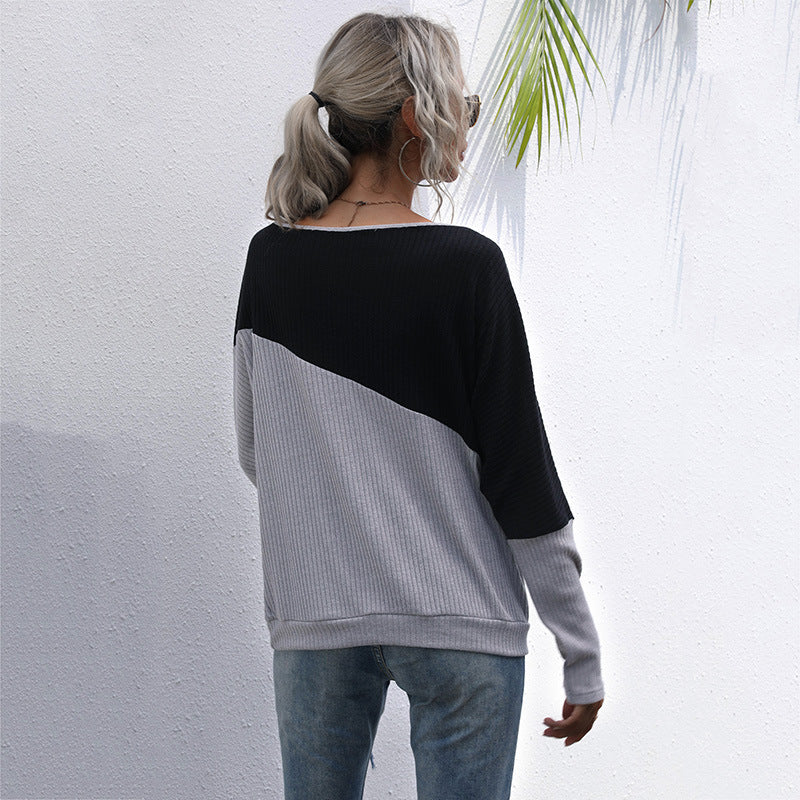 Damen Oversized Pullover Asymmetrisches Farbblockdesign Eveloria