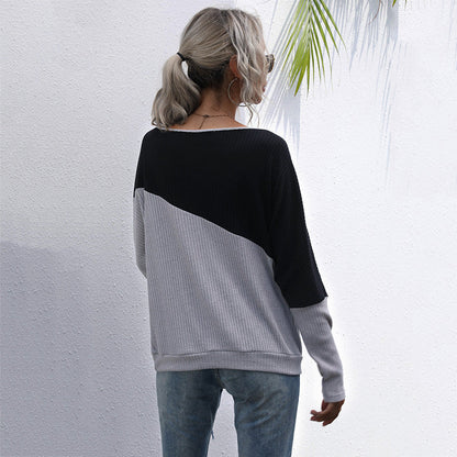 Damen Oversized Pullover Asymmetrisches Farbblockdesign Eveloria