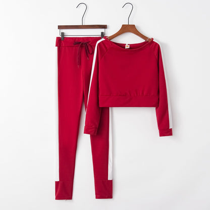 Damen Sportliches Loungewear-Set Cropped Oberteil und Hose Eveloria