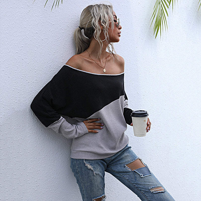 Damen Oversized Pullover Asymmetrisches Farbblockdesign Eveloria