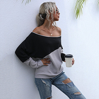 Damen Oversized Pullover Asymmetrisches Farbblockdesign Eveloria