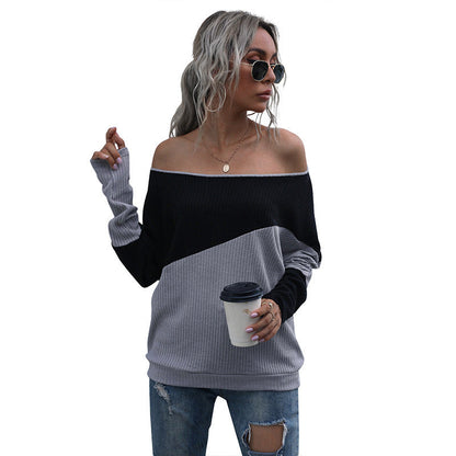 Damen Oversized Pullover Asymmetrisches Farbblockdesign Eveloria
