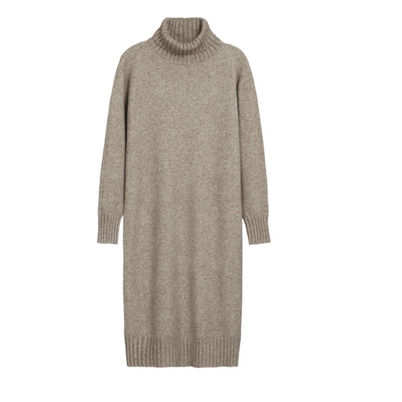 Damen Strickkleid Hochkragen Rippdetails Eveloria