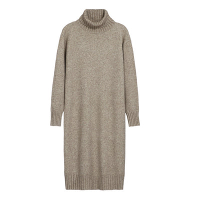 Damen Strickkleid Hochkragen Rippdetails Eveloria