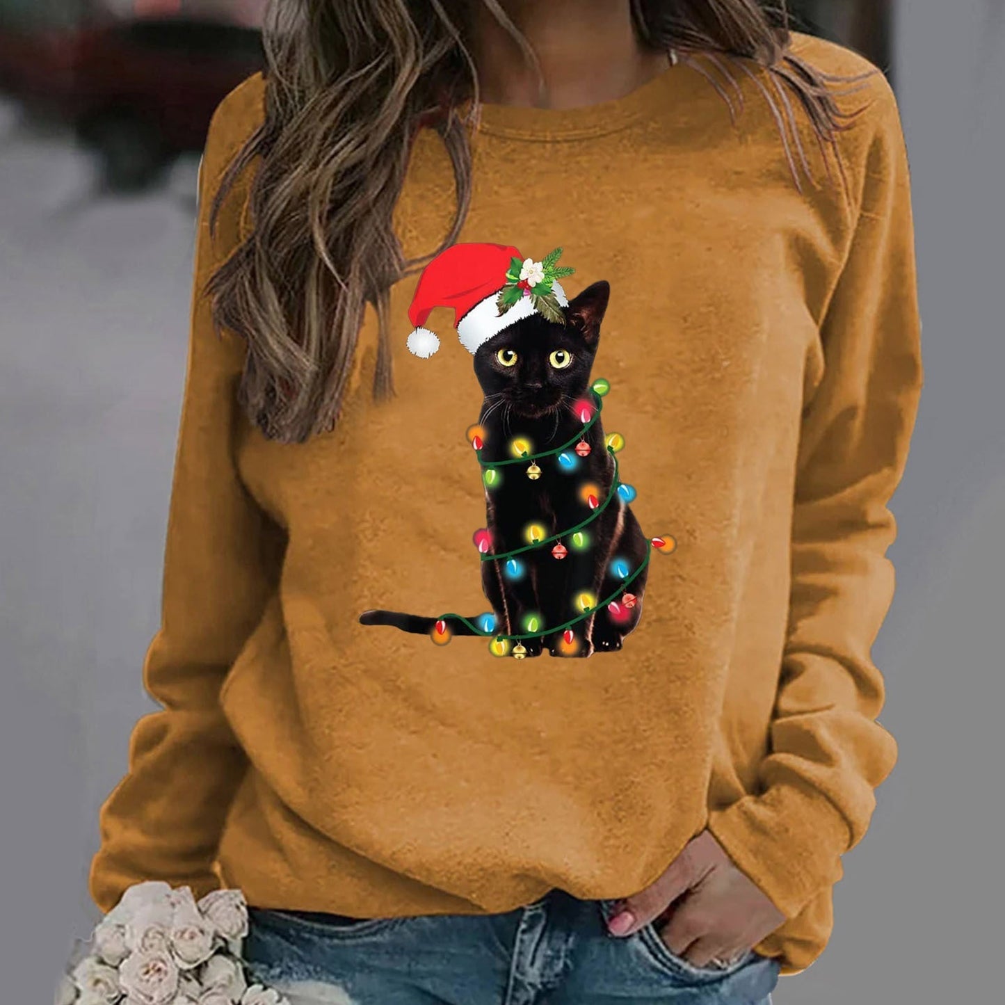 Eveloria Damen Sweatshirt Baumwolle Mischung Rundhals Langarm Grau