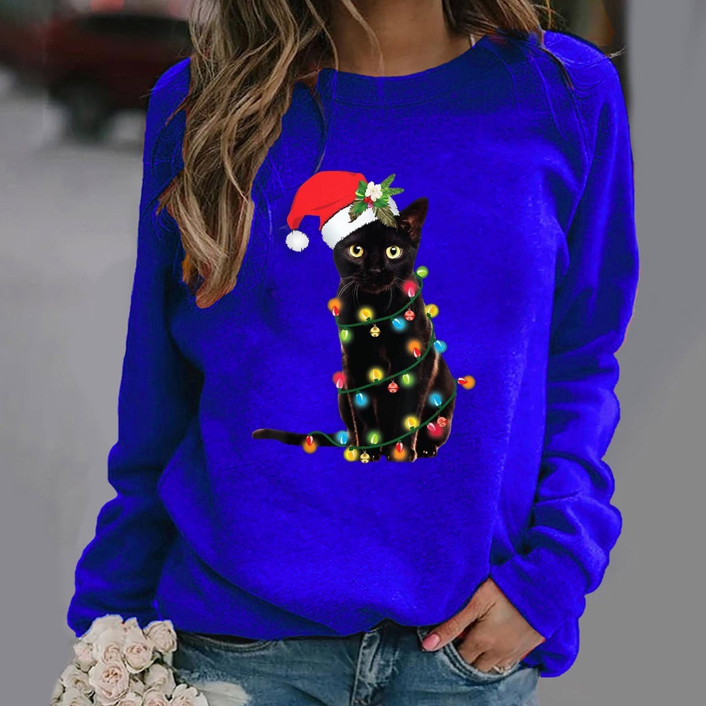 Eveloria Damen Sweatshirt Baumwolle Mischung Rundhals Langarm Grau