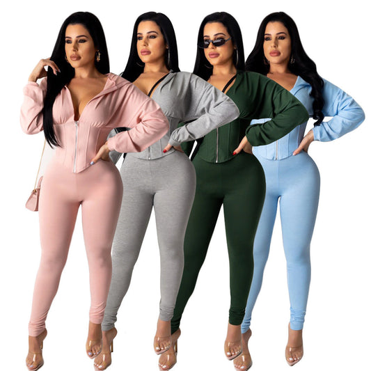 Damen Jumpsuit Reißverschluss Crop- Schwarz - Eveloria
