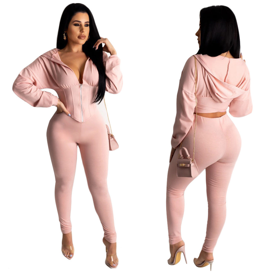 Damen Jumpsuit Reißverschluss Crop-
