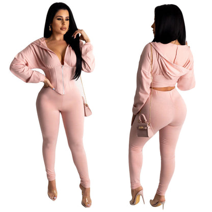 Damen Jumpsuit Reißverschluss Crop-