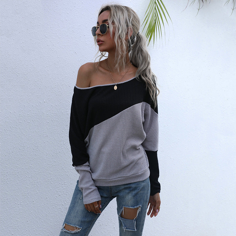 Damen Oversized Pullover Asymmetrisches Farbblockdesign Eveloria