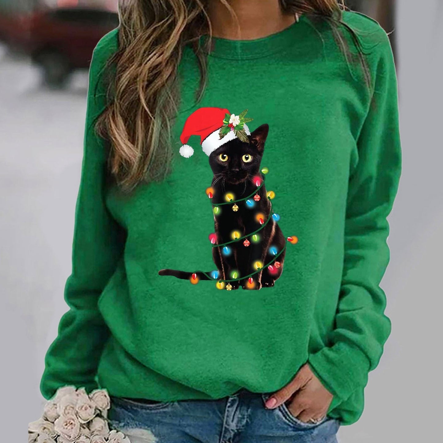 Eveloria Damen Sweatshirt Baumwolle Mischung Rundhals Langarm Grau